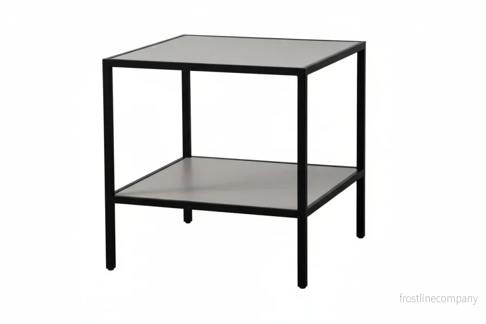 Luton, säljbord med frostade glasskivor, svart stomme. B80 cm Luton, säljbord med frostade glasskivor, svart stomme. B80 cm
