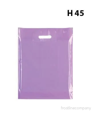 Plastpåse, medium, ljust lila, förpackning med 100 st., 45 micron, B 39 × D/BF 10 × H 45 cm, förstärkta handtag