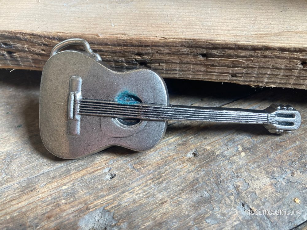 Belt Buckle Acoustic Guitar Antique Silver