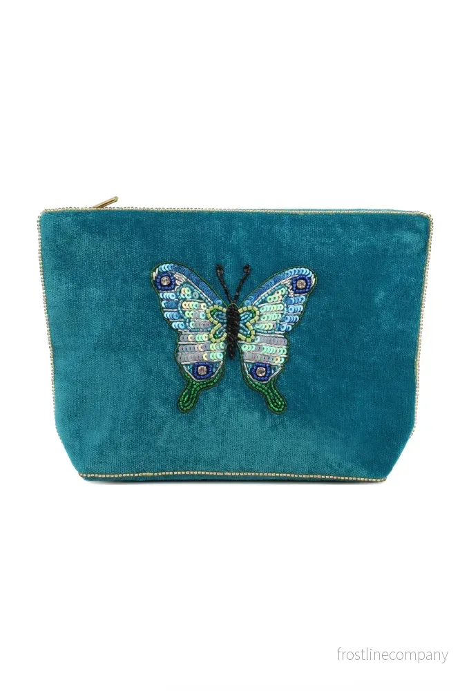 Broderad medium sminkväska/necessär blå fjäril Broderad medium sminkväska/necessär blå fjäril