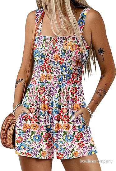 Blommig playsuit för dam med shorts och fickor - Bild 3