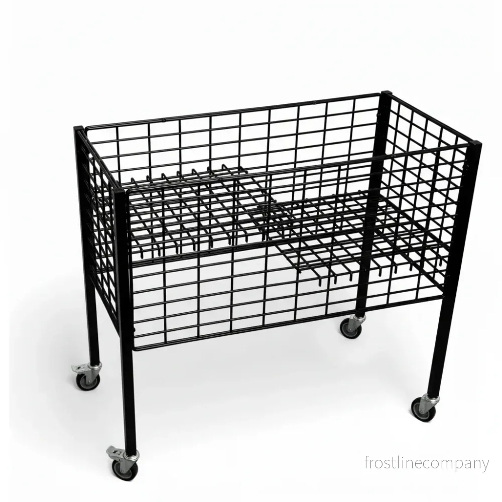 Boxer II försäljningskorg med hjul och justerbar botten – svart, 50 x 95,6 x H90 cm