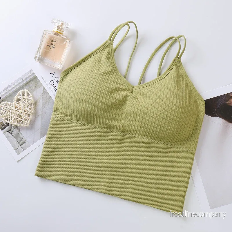 Bralette Dam Ribbad – Cropped Top med Dubbla Tunna Band – BH Top utan Bygel med Pads – Grön, Svart, Vit, Korall – Free Size Bralette Dam Ribbad – Cropped Top med Dubbla Tunna Band – BH Top utan Bygel med Pads – Grön, Svart, Vit, Korall – Free Size