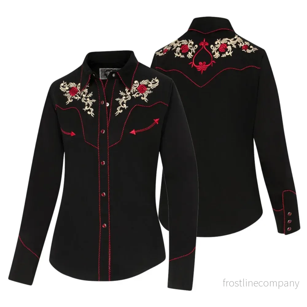 Westernblus Sharon Svart med ros-broderier