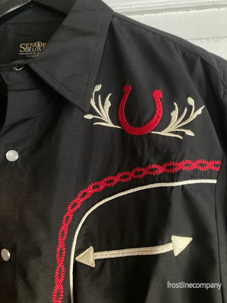 Westernskjorta Mexico Svart med broderier i rött och guld - Bild 3