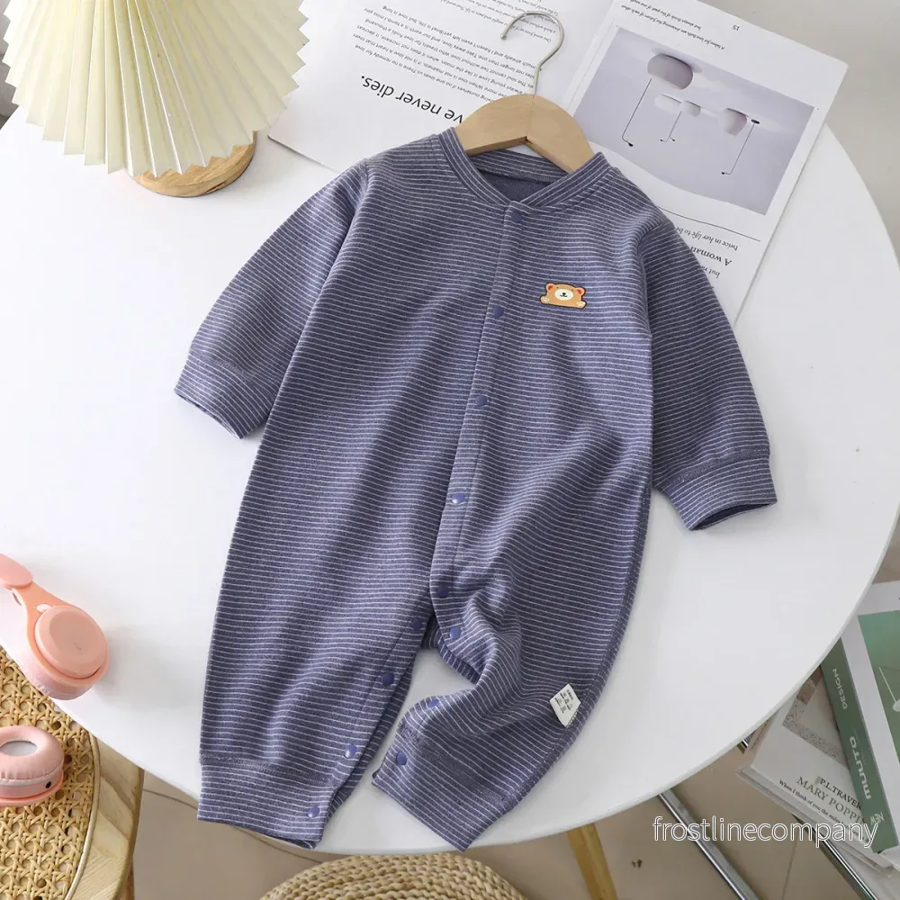 Baby Pyjamas / Sparkdräkt - Dralon Jumpsuit - Randig med Björn - Långärmad - 4 Färger - Bild 2