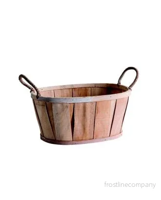 Oval träkorg med dekorativa handtag – natur, Ø25 x H12 cm