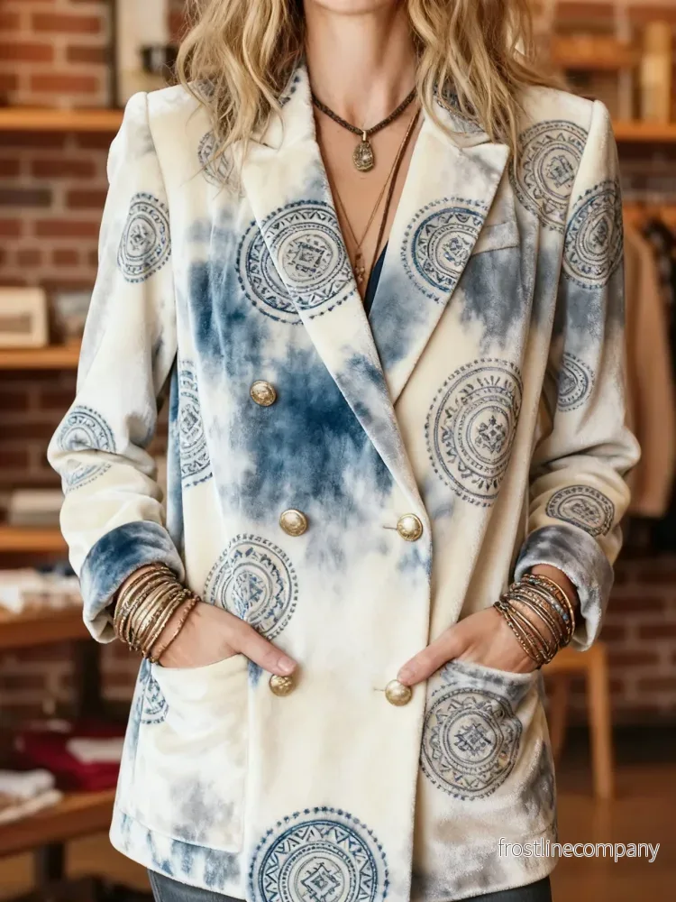 Mönstrad Blazer Blus Dam - Boho Topp