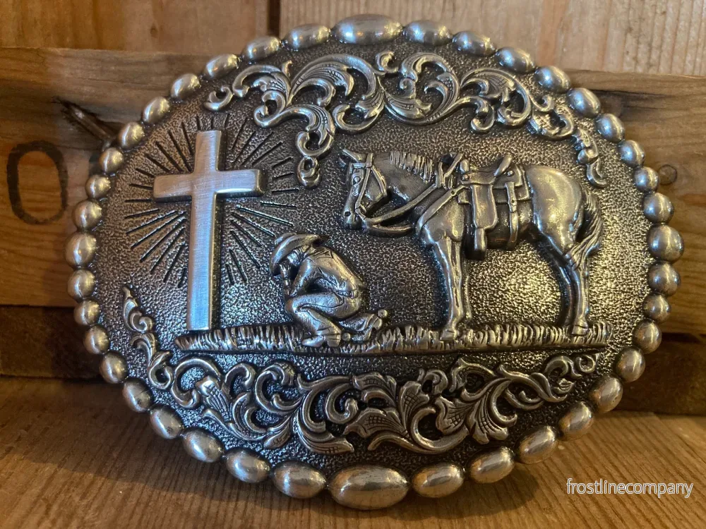Belt Buckle Praying Cowboy Oval
