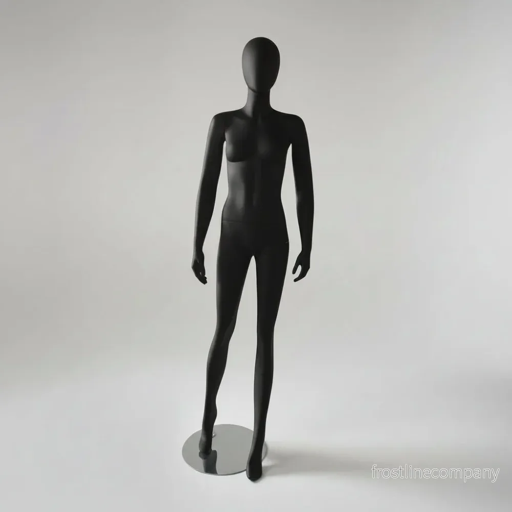 1300 Faceless dammannequin. Svart med huvud (ägg). Rund metallfot. H 180 cm. Modell A 1300 Faceless dammannequin. Svart med huvud (ägg). Rund metallfot. H 180 cm. Modell A