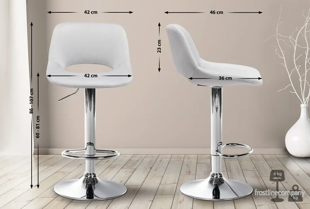 Barstol med ryggstöd Sammet Justerbar Vridbar 106 Ljusgrå - Bild 2