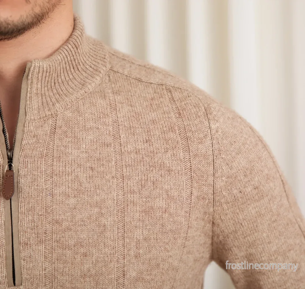 Tröja Herr Half Zip Stå-krage - Varm Ull 30% Slim Fit Retro M-3XL - Bild 3