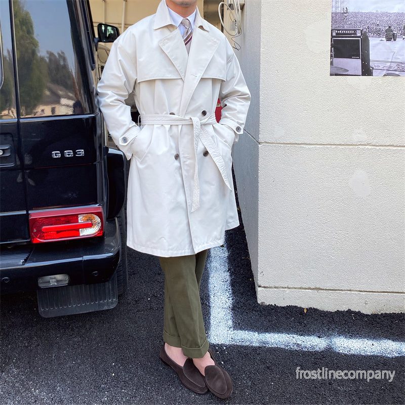 Trenchcoat Herr Mellanlång - Dubbelknäppt Lapel - 65% Bomull - 3 Färger - Bild 2