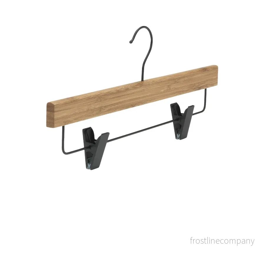 Bambushängare för byxor, massiv, med klämmor, natur, svart krok, 36 cm.