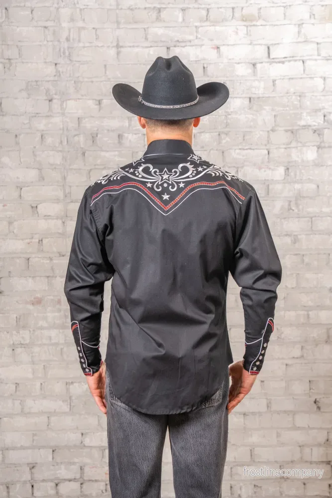 Westernskjorta Vintage Black Stars & Scrolls Embroidered Rockmount Ranch Wear - Bild 2