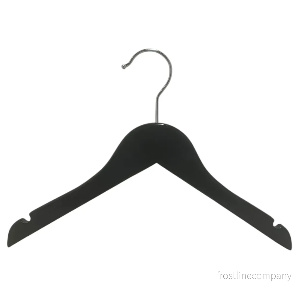 Trähängare, massiv, platt, junior, med hak och utan stång, svart, 32 cm