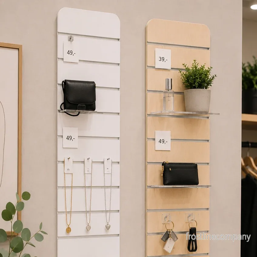Rillepanel för småsaker, rundade hörn, inkl. 11 aluminiulister, 10 cm rillavstånd, lönn, 30 x 120 cm - Bild 2