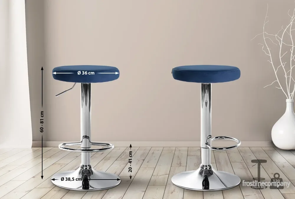Barstol Sammet Justerbar Vridbar 109 Blå - Bild 2