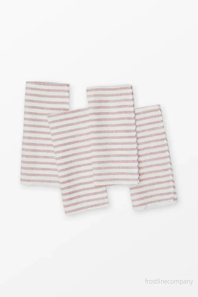 Linen napkin Breton stripe Pink – Set of 4