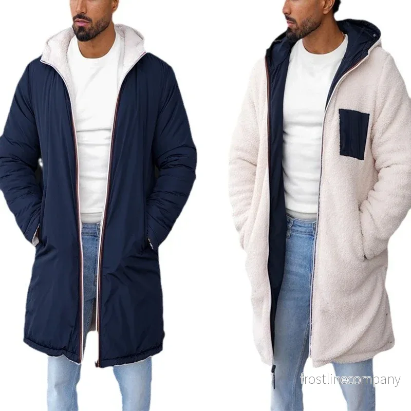 Lyxig Vändbar Vinterjacka Herr med Luva – Dubbelsidig Hoodie Vindtät Varm 2-i-1 Kappa Lyxig Vändbar Vinterjacka Herr med Luva – Dubbelsidig Hoodie Vindtät Varm 2-i-1 Kappa