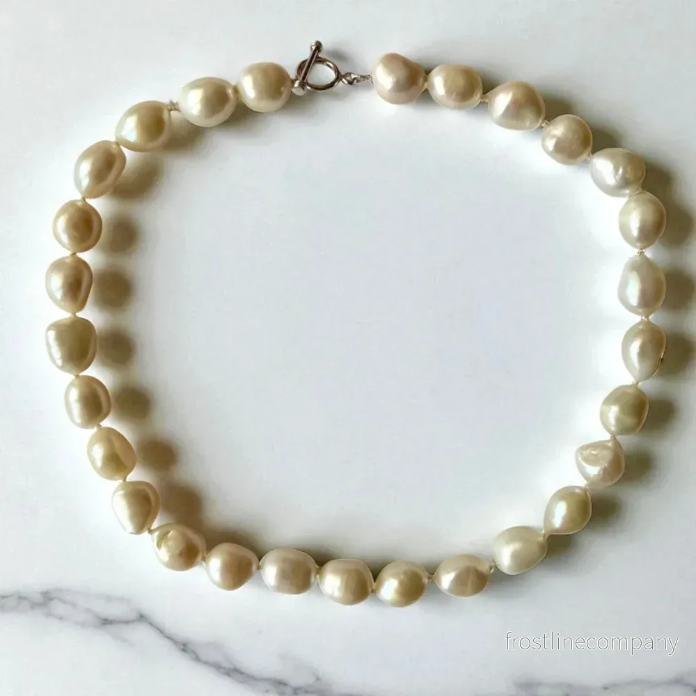FREJA Baroque Freshwater Pearl Necklace – Hand-Knotted on Silk with 925 Sterling Silver Clasp