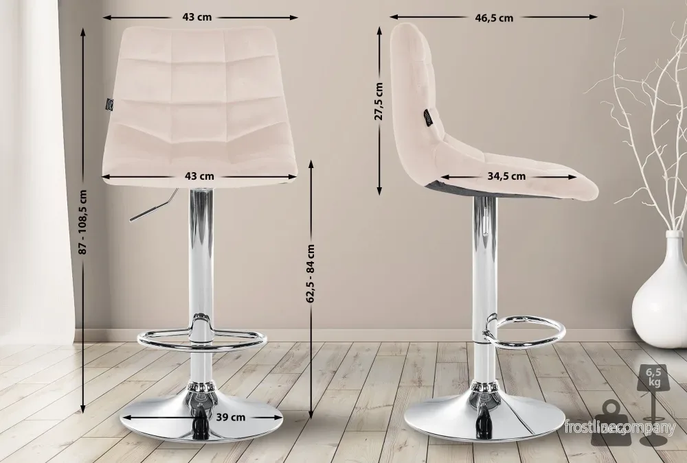 Barstol med ryggstöd Sammet Justerbar Vridbar 107 Beige - Bild 2