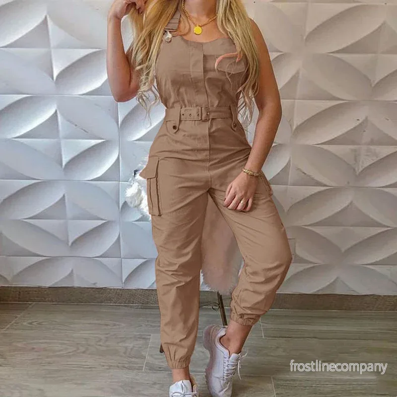 Dam Jumpsuit Arbetskläder – Ärmlös Elegant Playsuit med Bälte Dam Jumpsuit Arbetskläder – Ärmlös Elegant Playsuit med Bälte