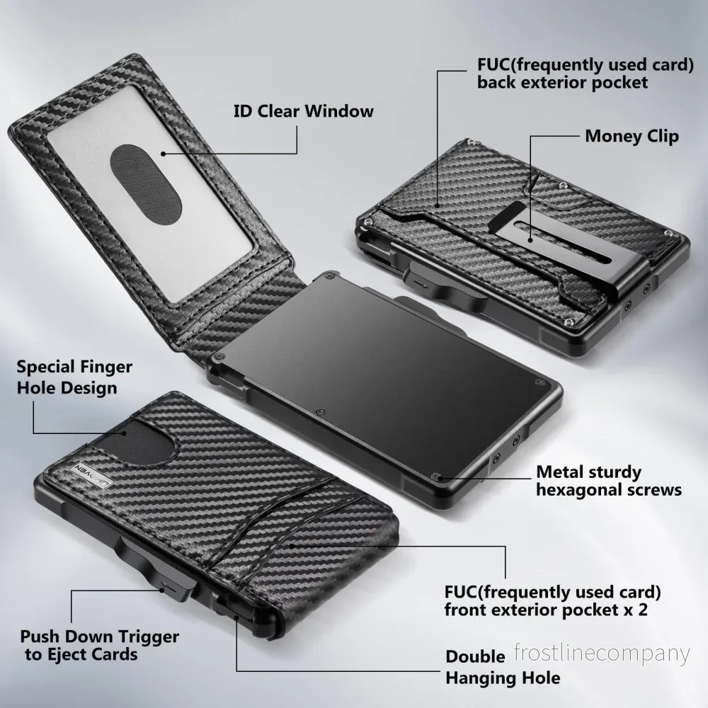 Korthållare Herr – Carbon Fiber – Aluminium Pop-Up Kortfodral – RFID Slim Wallet med Pengaklämma – 12 Färger Korthållare Herr – Carbon Fiber – Aluminium Pop-Up Kortfodral – RFID Slim Wallet med Pengaklämma – 12 Färger