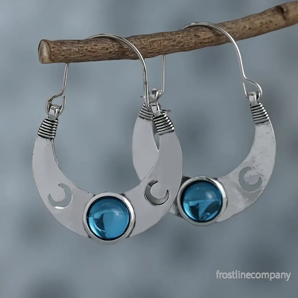 Örhängen Vintage Måne – Blå Sapphire – Antik Silver – Bohemian – Dam