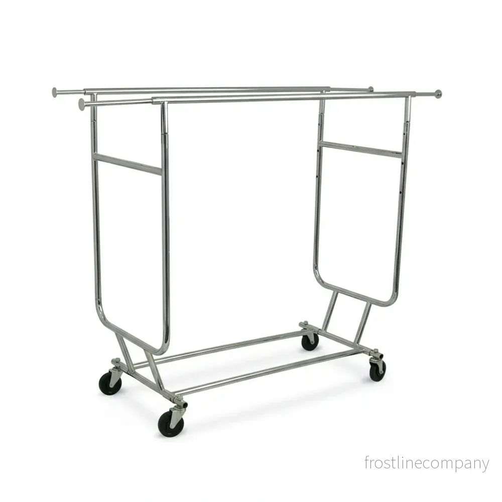 Disco III, dubbelt stativ, helt hopfällbart, justerbart, krom, B128-188 x H165-190 cm Disco III, dubbelt stativ, helt hopfällbart, justerbart, krom, B128-188 x H165-190 cm