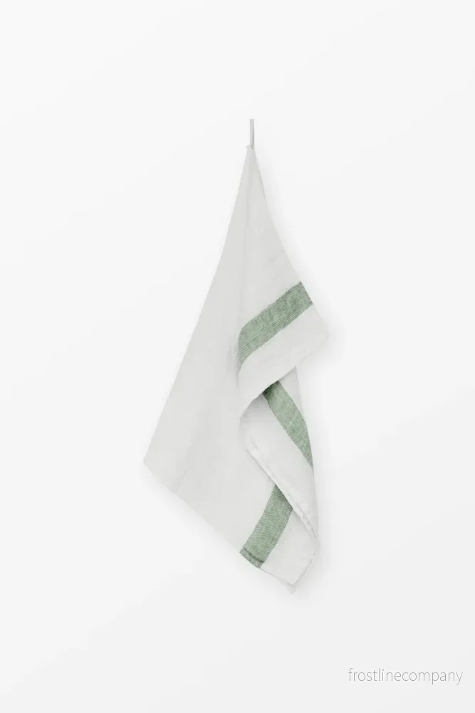 Linen waffle guest towel – Green Stripe Linen waffle guest towel – Green Stripe