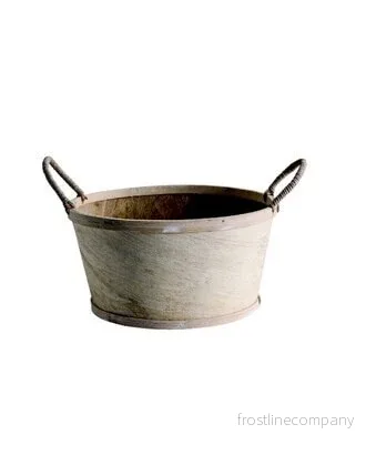 Rund träkorg med dekorativa handtag – natur, Ø23 x H12 cm