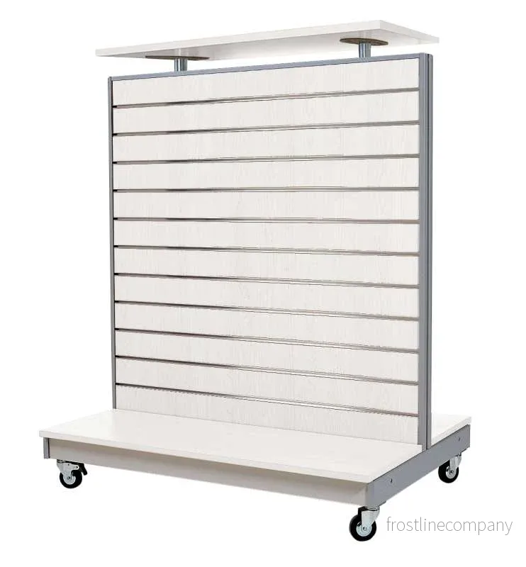 Dubbelsidig gondol med rillpanel i aluminiumfärgat metallstativ. Vit, B 120 x H 135 cm. Rillavstånd: 10 cm - Bild 2