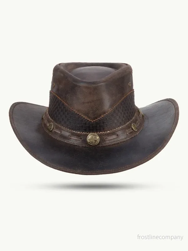 Läderhatt Mörkbrun med Bisonconchos - Bild 2