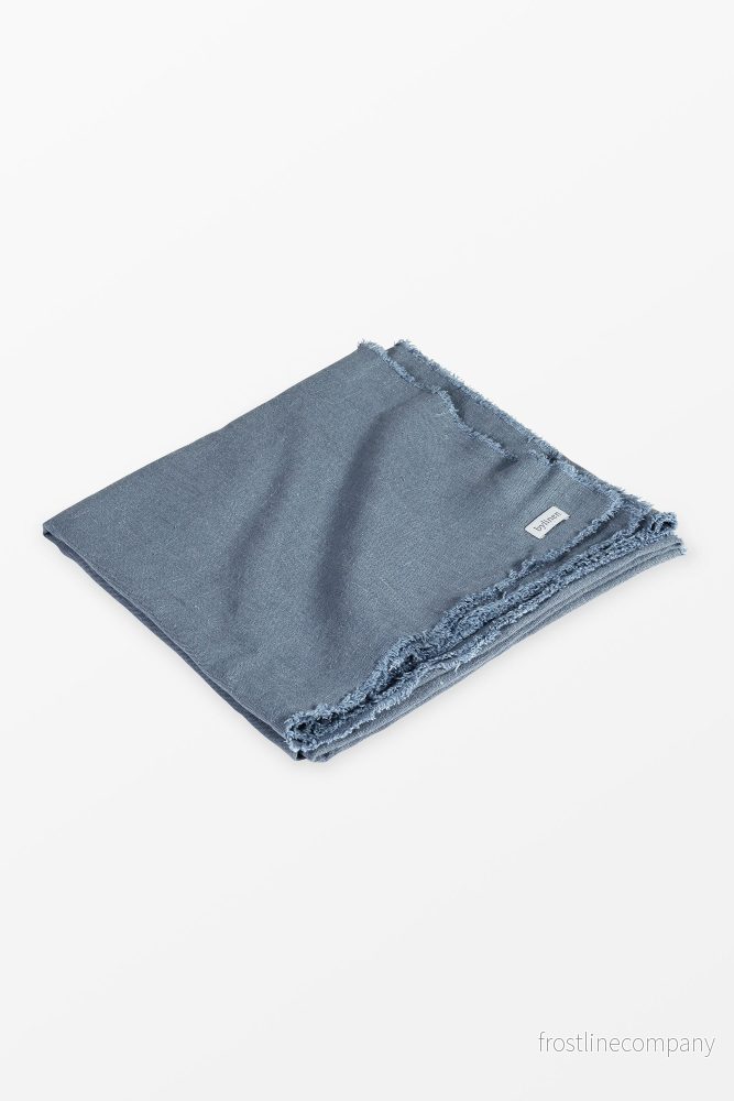 Fringed Linen Tablecloth Blue