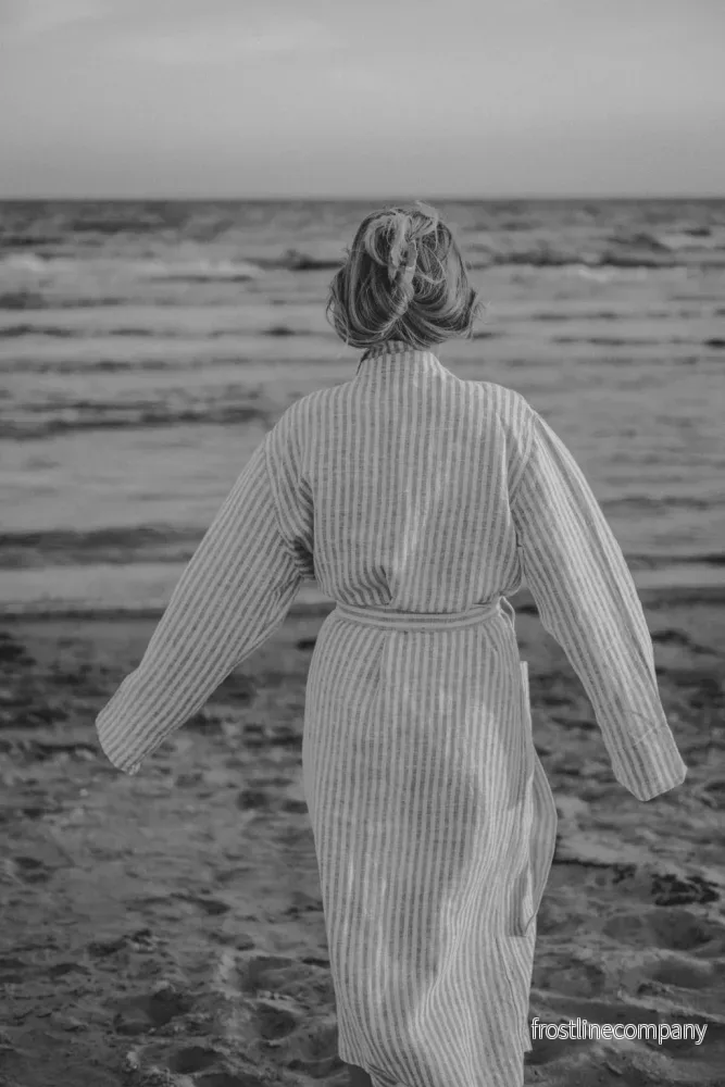 Linen Bathrobe Candy Stripe Turquoise - Bild 2