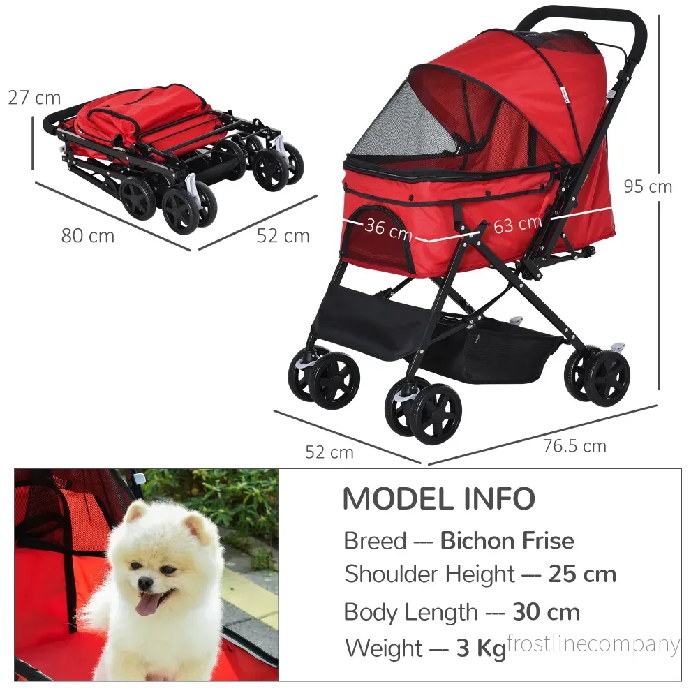 Djurvagn Hundvagn & Kattvagn - Hopfällbar Pet Stroller - 4-hjul - Upp till 10kg - Bild 3
