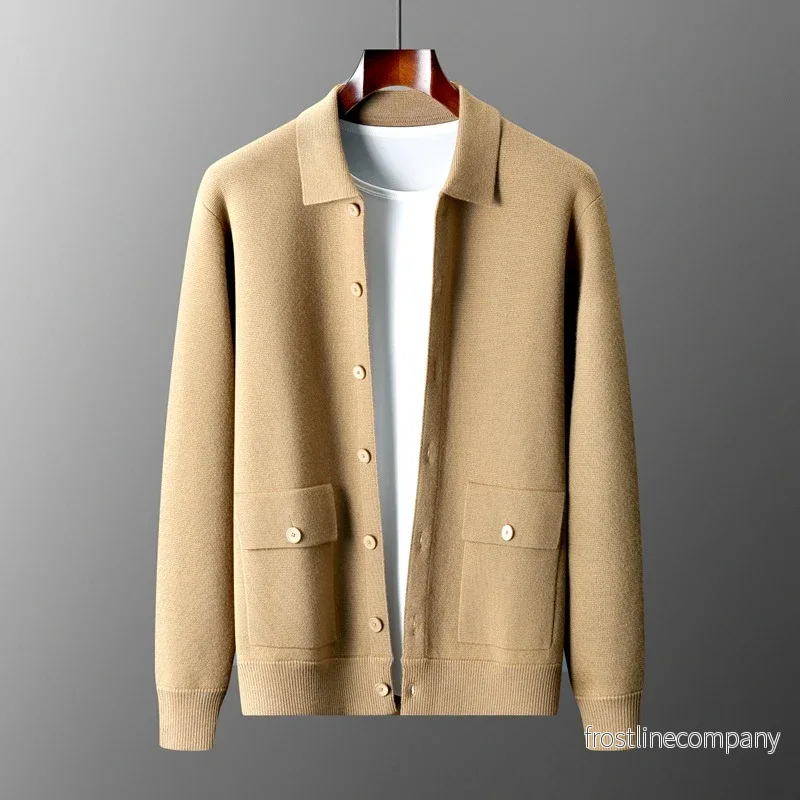 Koja Herr Polo Ull – Cardigan Retro Ficka Tjock – S-XXL Vinter