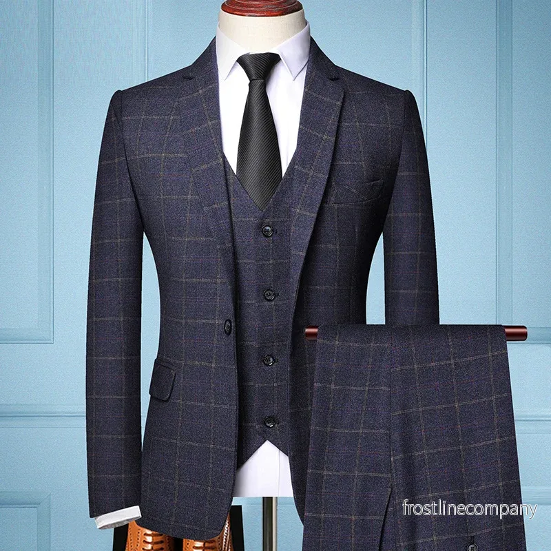 Kostym Herr Rutig 3-delad – Plaid Business Slim Fit M-5XL