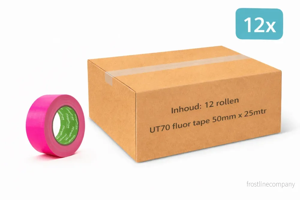 12 st MegaTape UT70 · fluor-gaffatejp · 25 m på rulle · 50 mm · rosa