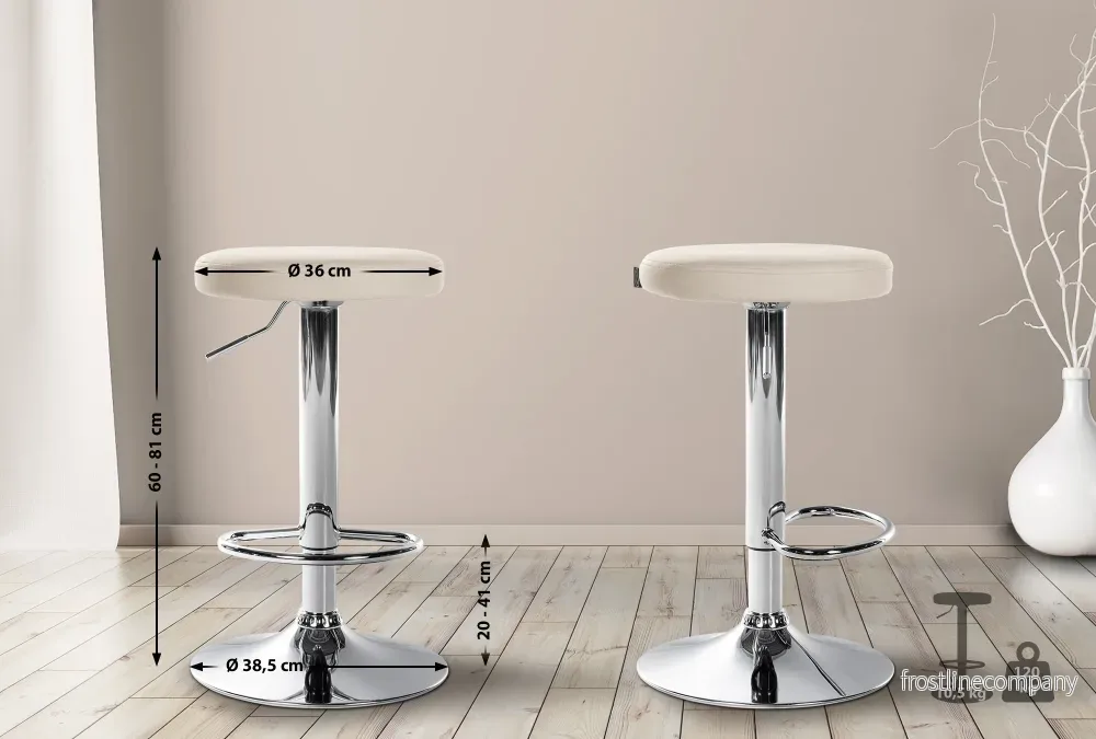 Set med 2 Barstolar Konstläder Justerbar Vridbar 109 Krämfärgad - Bild 2