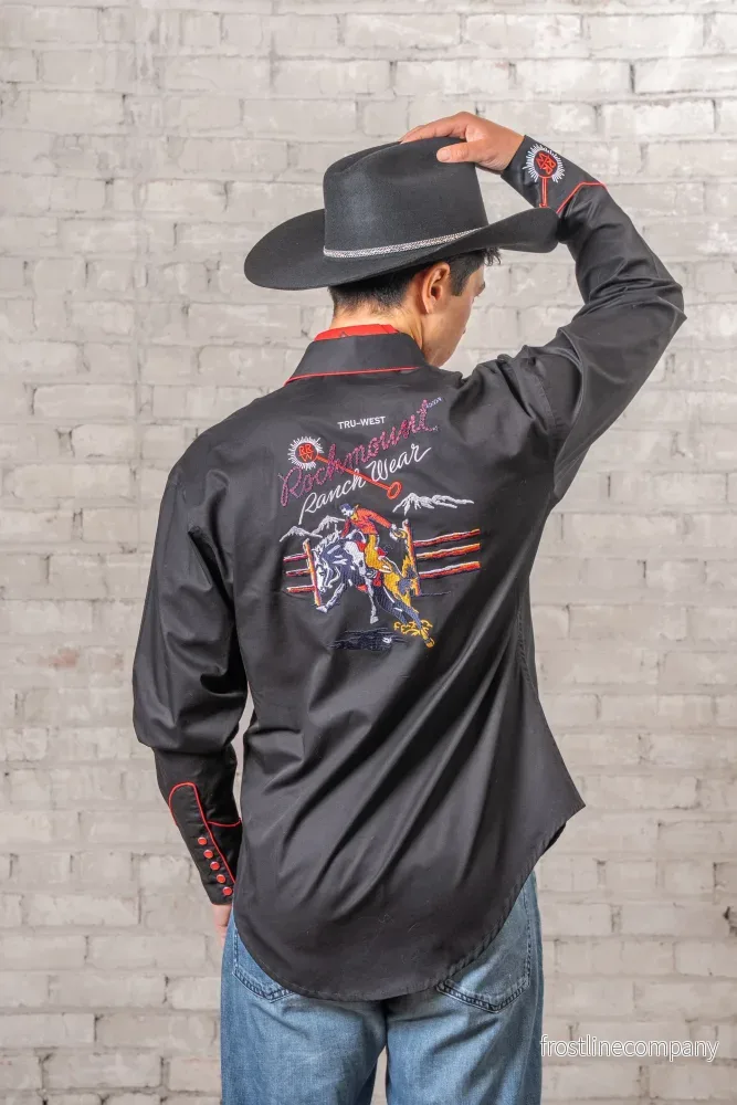 Westernskjorta Vintage Black Bronc Embroidered Rockmount Ranch Wear - Bild 2