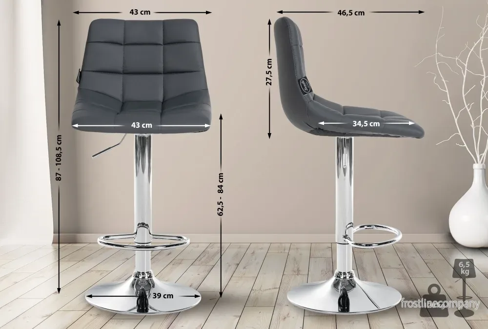 Set med 2 Barstolar med ryggstöd Konstläder Justerbar Vridbar 107 Grå - Bild 2