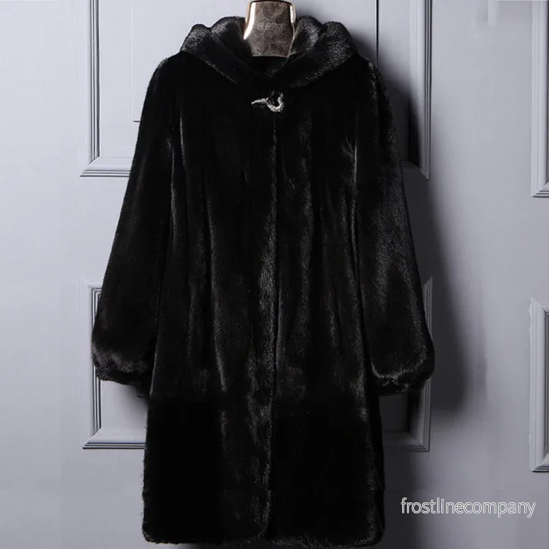 Pälsjacka Dam Fuskpäls med Huva - Elegant Kappa Svart Brun S-9XL - Bild 2