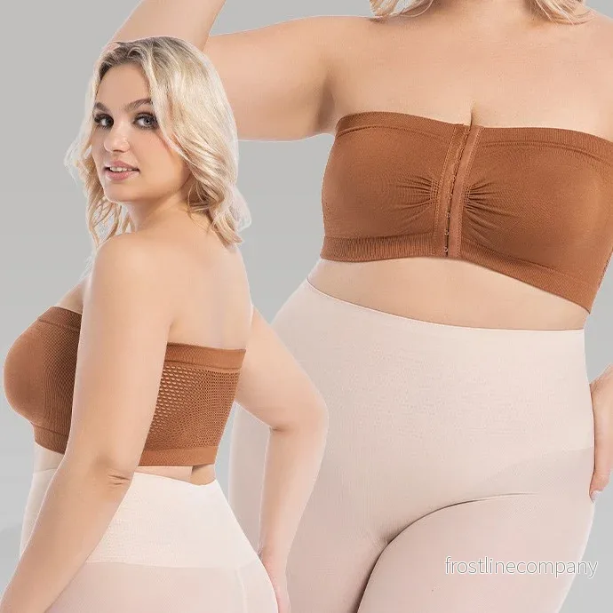 Bandeau BH Plus Size – Strapless BH med Knappning Fram – BH utan Axelband – Full Cup BH – Beige, Brun, Svart, Vit, Röd – L till 6XL
