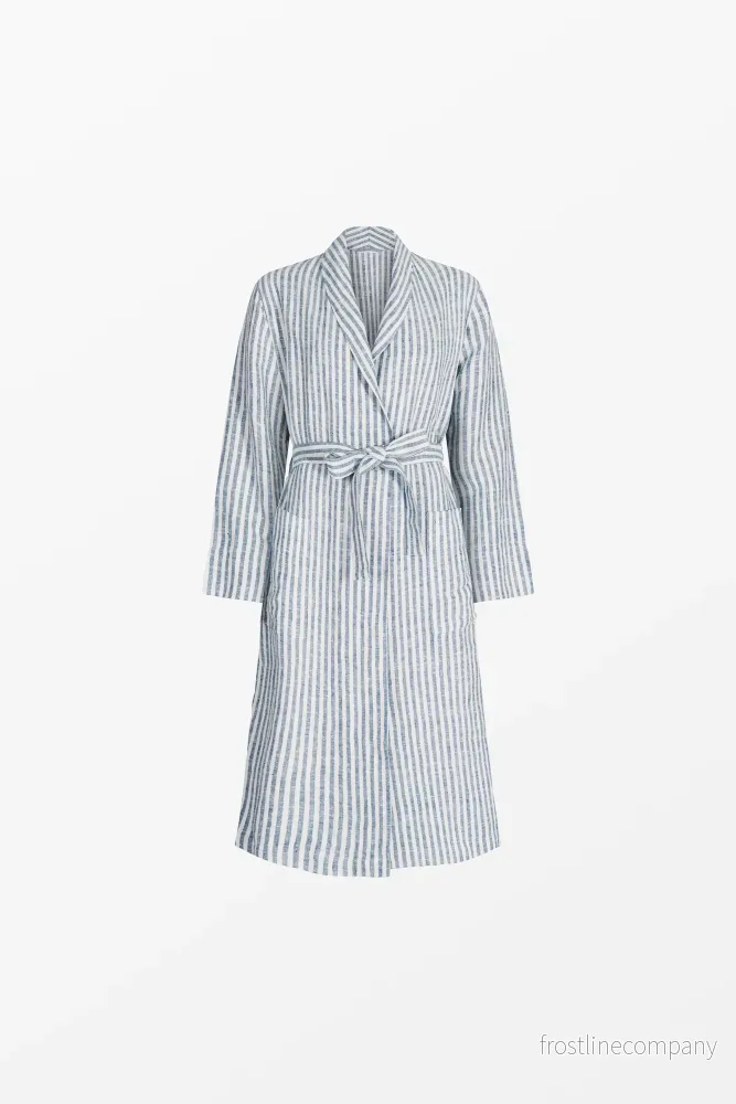 Linen Bathrobe Candy Stripe Blue