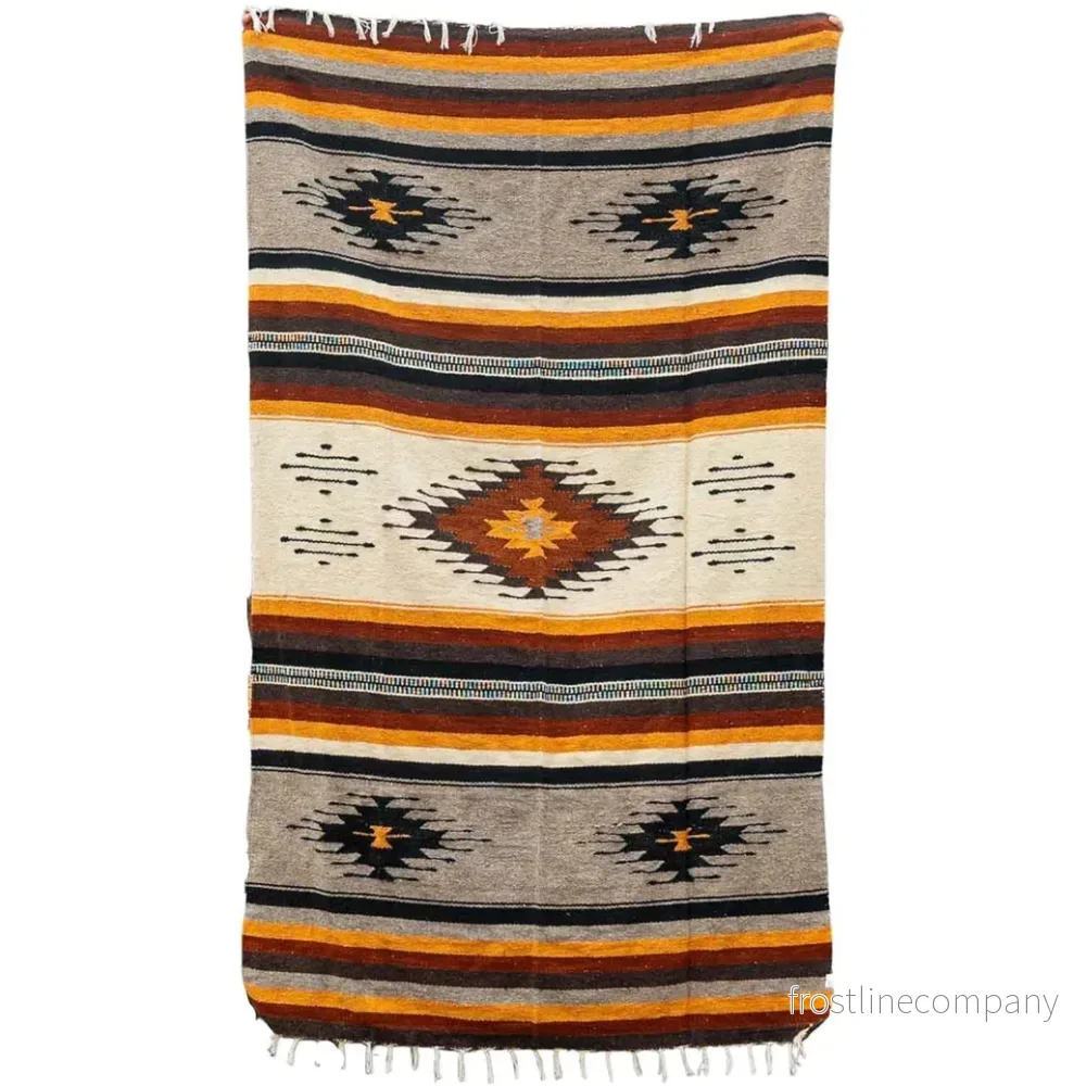 Mexican Blanket Southwest Aztec Diamond | Beige Yellow Mexican Blanket Southwest Aztec Diamond | Beige Yellow