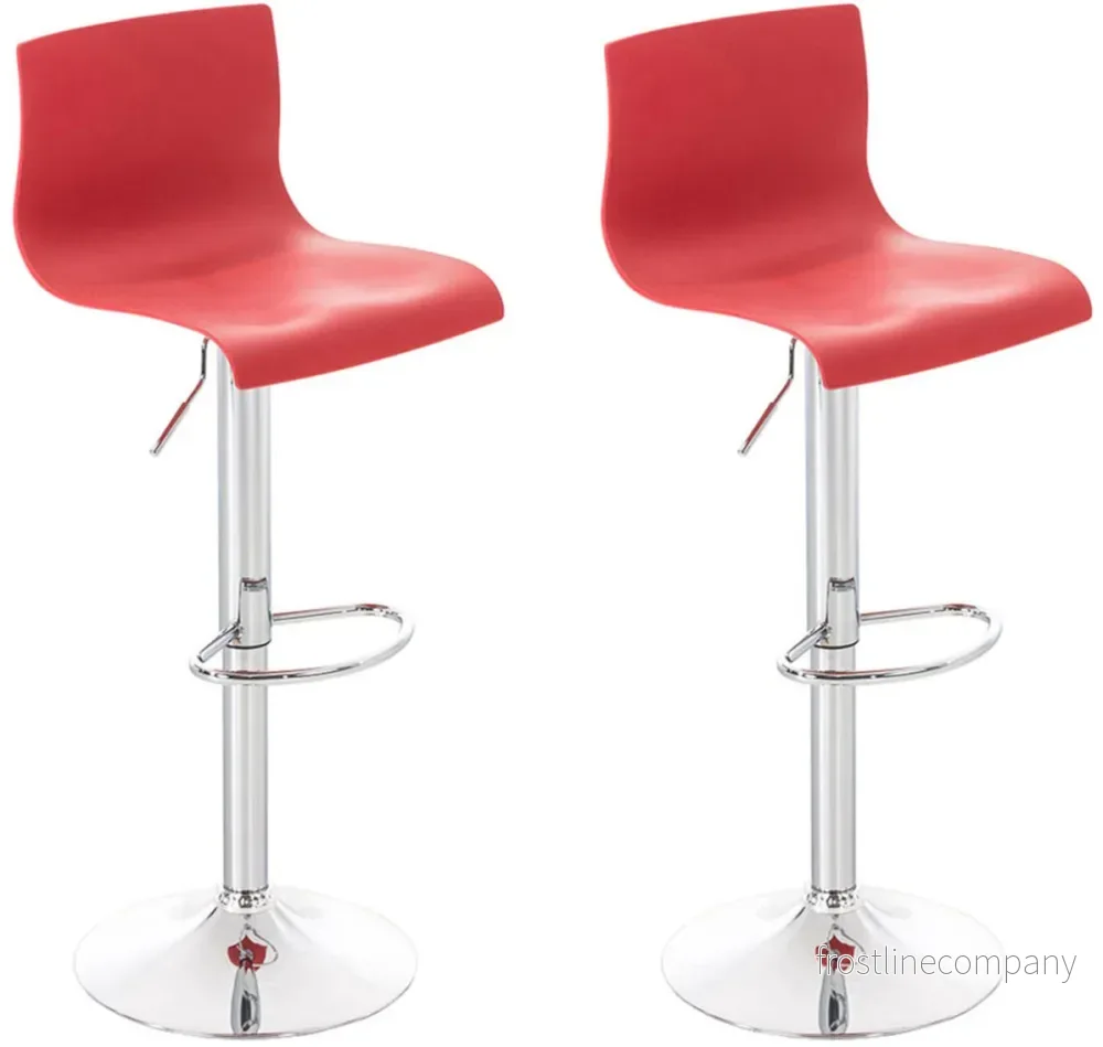 Set med 2 Barstolar med ryggstöd Plast Justerbar Vridbar 105 Röd Set med 2 Barstolar med ryggstöd Plast Justerbar Vridbar 105 Röd