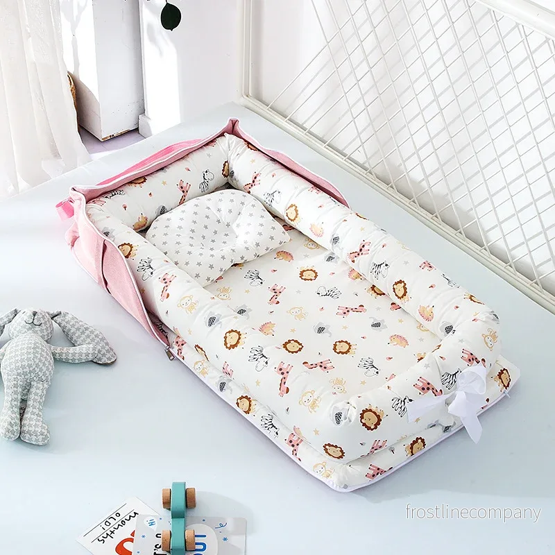 Lyxigt Babynest i Bomull Bärbart Hopfällbart – Mjukt Babynest Nyfödd 90×50 med Kudde