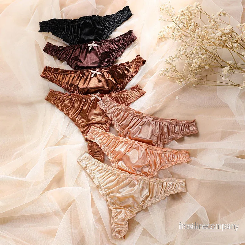 Trosor Dam Satin – Andningsbara T-String med Bomullsgren – S M L XL – 7 Färger